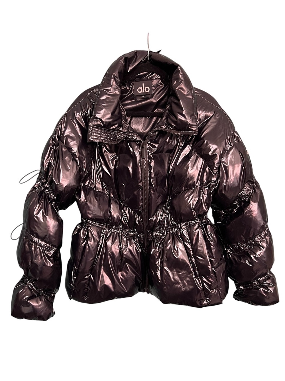 ✨ Alo Yoga Stunner Puffer Jacket Black Glossy Cinched Puff Coat Medium